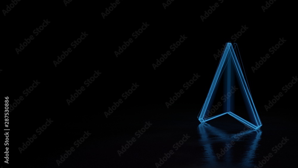 Poster 3d glowing wireframe symbol of symbol of navigation isolated on black background