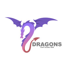 Dragon logo design illustration, vector icon of flying dragon, wing logo of dragon