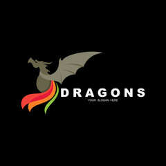 dragon logo with flying design illustration, 