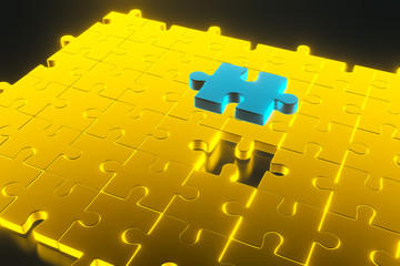 Colorful gold shiny puzzle. Business concept. 3d rendering