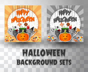 halloween flat banner template background sets with 2 different colour
