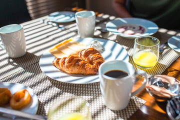 Fresh and delisious breakfast in outdoor cafe