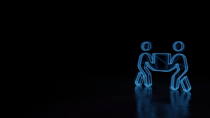 3d glowing wireframe symbol of symbol of people carry isolated on black background