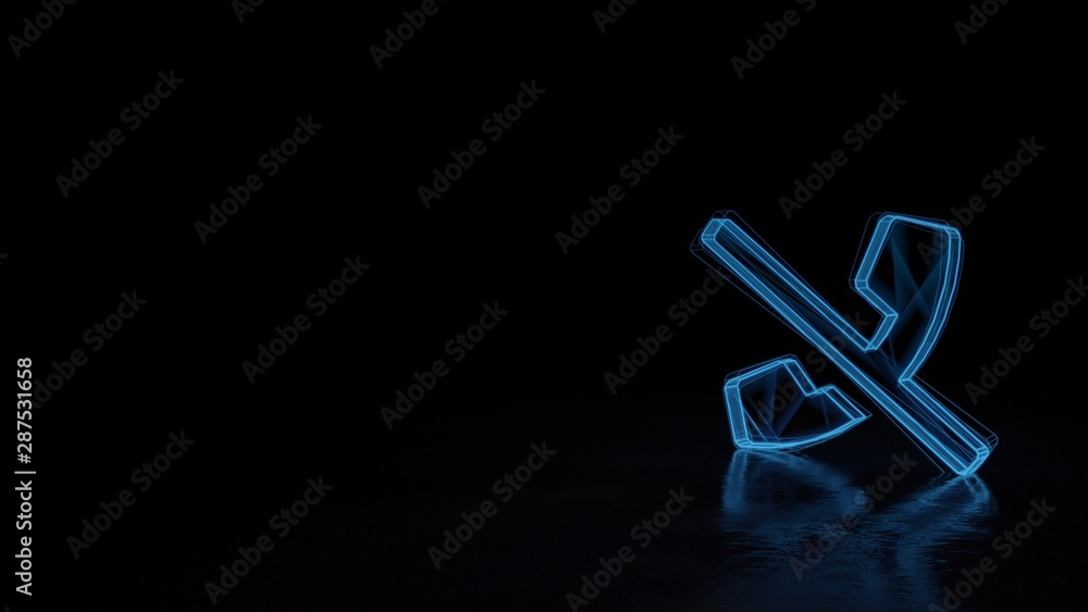 Poster 3d glowing wireframe symbol of symbol of phone slash isolated on black background