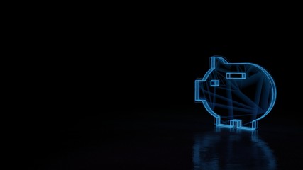 3d glowing wireframe symbol of symbol of piggy bank isolated on black background