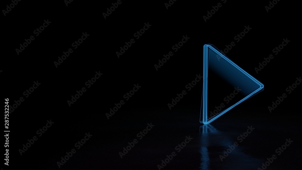 Poster 3d glowing wireframe symbol of symbol of play button isolated on black background