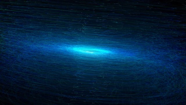 Fluid particles swirling around the axis of a vortex in an electromagnetic field.