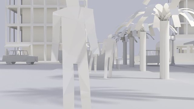 3d Graphics City on the Theme of an Unreal World in Fictional Humanity and Vehicles and Their Daily Run and Bustling. Environment Panoramic Side View. Dynamic Artificial Structure with Shadows Objects