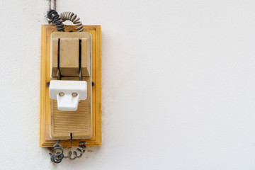 Circuit breaker on the wall, Electrical background, Voltage switchboard with circuit breakers