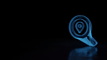 3d glowing wireframe symbol of symbol of search location isolated on black background