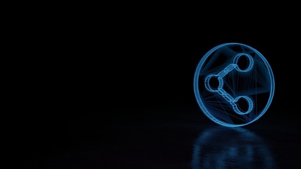 3d glowing wireframe symbol of symbol of share isolated on black background