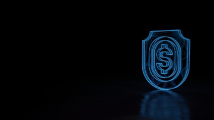 3d glowing wireframe symbol of symbol of shield  isolated on black background