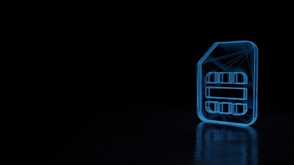 3d glowing wireframe symbol of symbol of sim card isolated on black background - obrazy, fototapety, plakaty