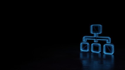 3d glowing wireframe symbol of symbol of sitemap isolated on black background - obrazy, fototapety, plakaty