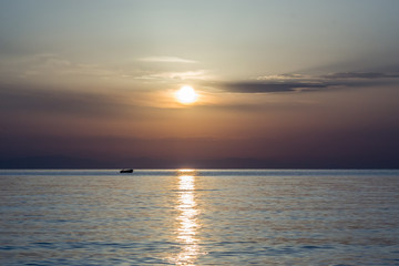 Sunrise in the early morning hours in the village Leptokaria, Greece