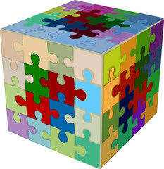 Puzzles 3d cube vector illustration on white background