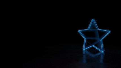 3d glowing wireframe symbol of symbol of star  isolated on black background