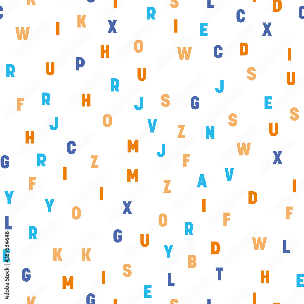 Poster seamless pattern of colorful letters. random order signs. vector background