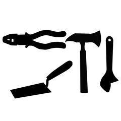 a white background, tool silhouettes set