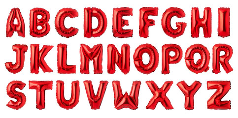 English alphabet from red balloons isolated on white background