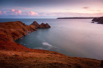 Three Cliffs Bay, a well known coastal beauty spot in South Gower, Swansea, Wales, UK