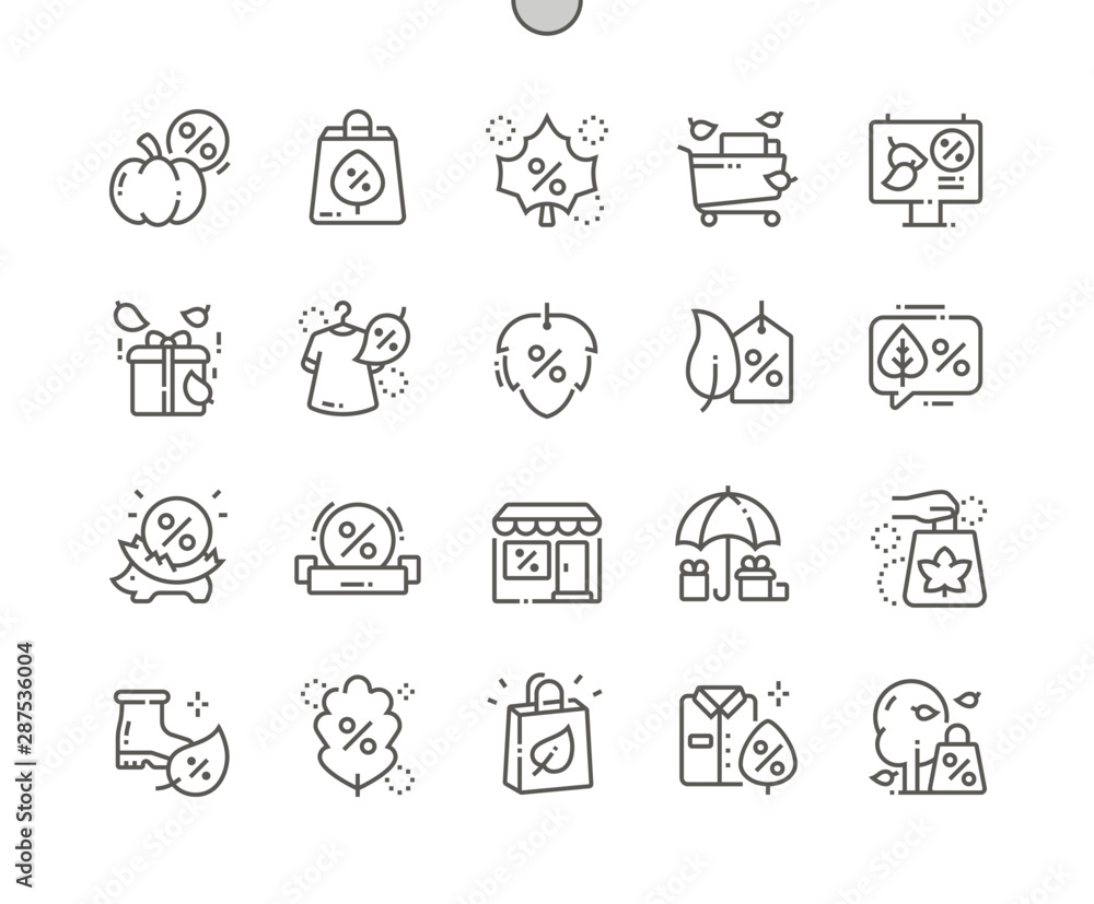 Aufkleber autumn sale well-crafted pixel perfect vector thin line icons 30 2x grid for web graphics and apps. 