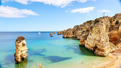 Marinha beach - one of the most famous beaches of Portugal, on the Atlantic coast in Lagoa Municipality, Algarve.