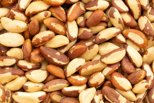 Close up picture of Brazil nuts, organic food. Brazil nuts background. Top view