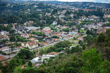Fototapeta na wymiar Aerial view with landscape of Campos do Jordao city in Serra da Mantiqueira in Sao Paulo state, Brazil