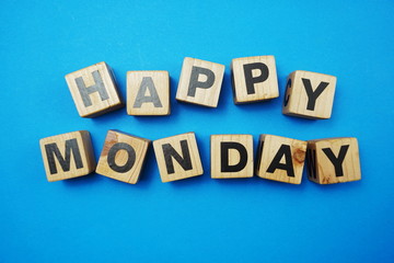Happy Monday text alphabet letter on blue background
