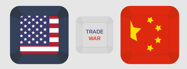 Trade war between USA and CHINA , Keyboard buttons concept , vector