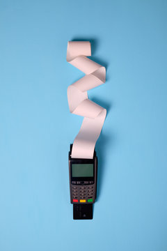 Credit card terminal  on a blue background