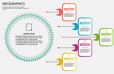 business infographic timeline design template and steps for shopping with icons and 5 steps. Can be used for workflow layouts, diagrams, annual reports, web design.