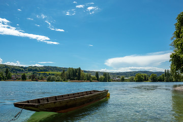 Naklejka premium Pontoniere boat on lake Constance