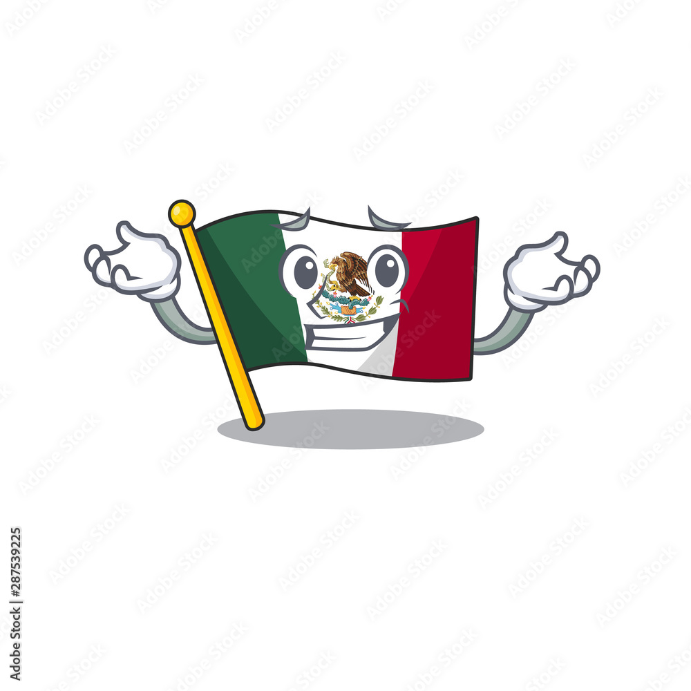 Poster grinning flag mexico character in mascot shaped