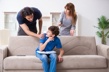 Concept of underage smoking with young boy and family