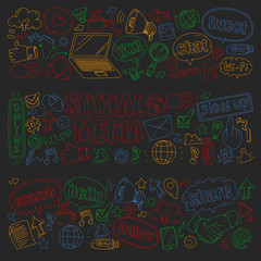 Social media, business, management vector icons. Internet marketing, communications.
