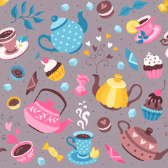 teapots and cups pattern