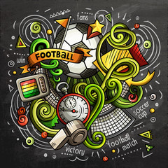 Soccer cartoon doodle illustration. Chalkboard design