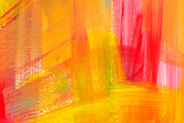 Obraz premium Bright colorful watercolor background. Hand drawn pink, orange and yellow brush strokes.