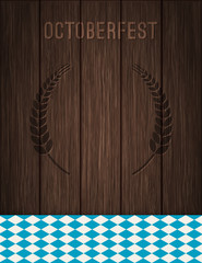 Vector Octoberfest background for beer table menu or flyer. Vintage rustic design with dark wooden backdrop.