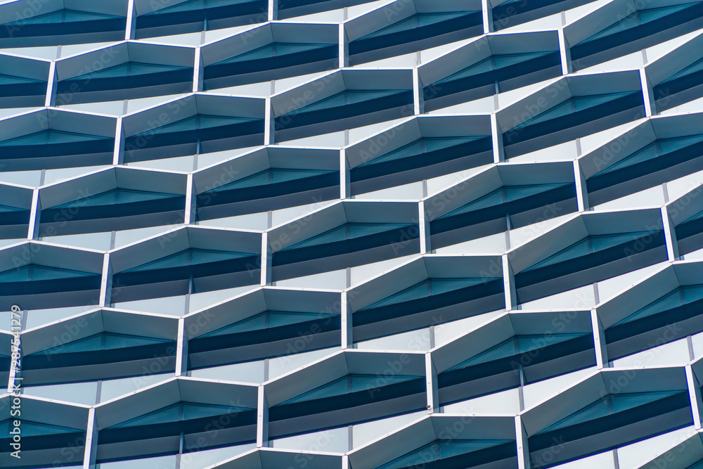 Poster office buildings. structure of hexagon windows in futuristic technology network connection concept. 