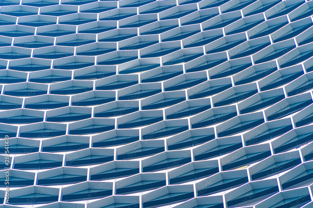Poster office buildings. structure of hexagon windows in futuristic technology network connection concept. 