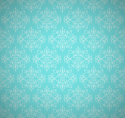 Vector seamless gothic damask background. Wallpaper in Baroque style. Blue and white texture. .