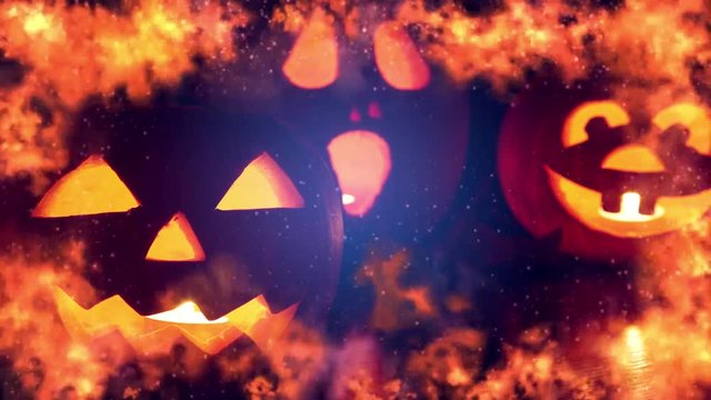 Creepy Halloween pumpkin lanterns background