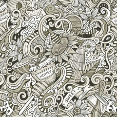 Cartoon cute doodles hand drawn Honey seamless pattern