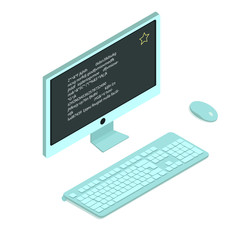 personal computer booted up, keyboard and mouse-vector image, isometry, isolated on white background