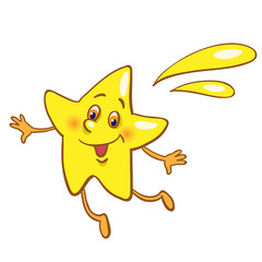 Lucky star in cartoon style flies. Isolated on white background.