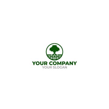 Tree Brick Construction Logo Design Vector