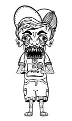 Boy with an inscription free hugs, sketch